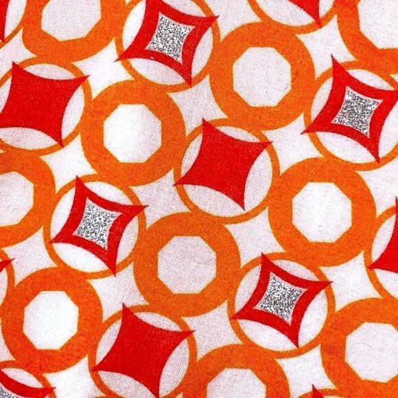 Lark Lane orange, white, & silver geometric print cotton panel twirl skirt 14 - Picture 5 of 8
